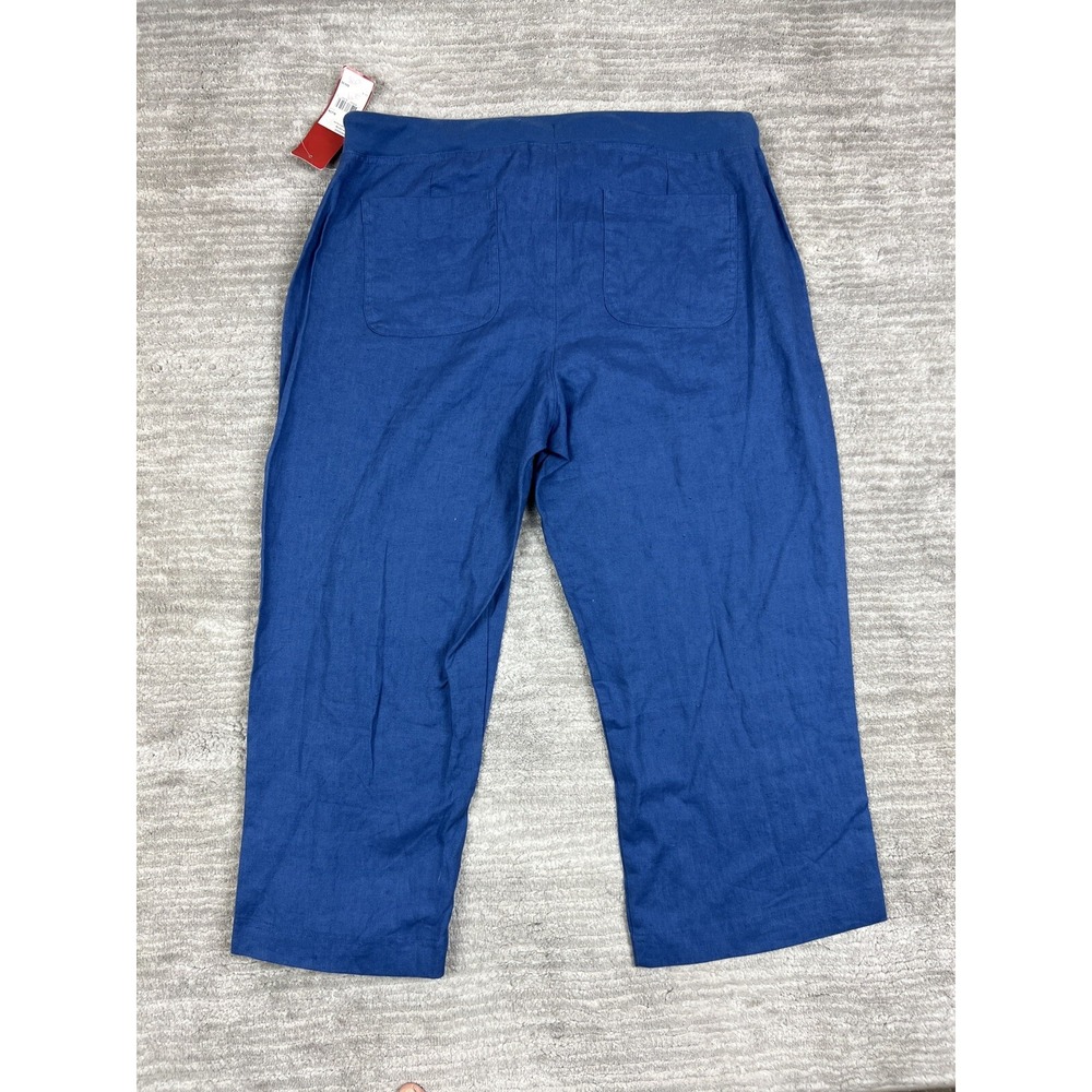 Weekend Choices Pants Womens L Blue Linen Cropped Wide Leg Drawstring‎ JLNP0165 - Picture 7 of 13